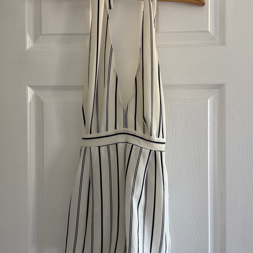 Aqua White and Navy halter romper open back